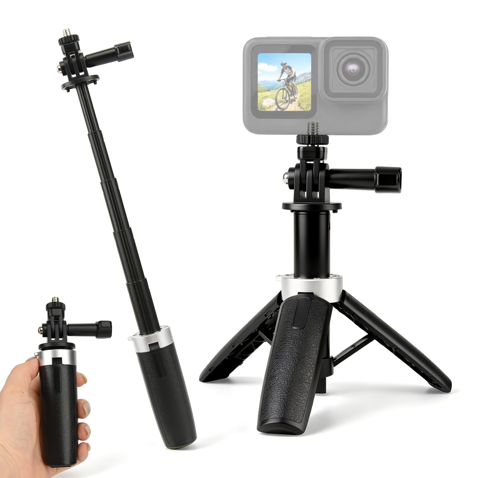 Gopro Action Camera Hero 12 Black - حامل ثلاثي قابل للتمديد والطي، حامل