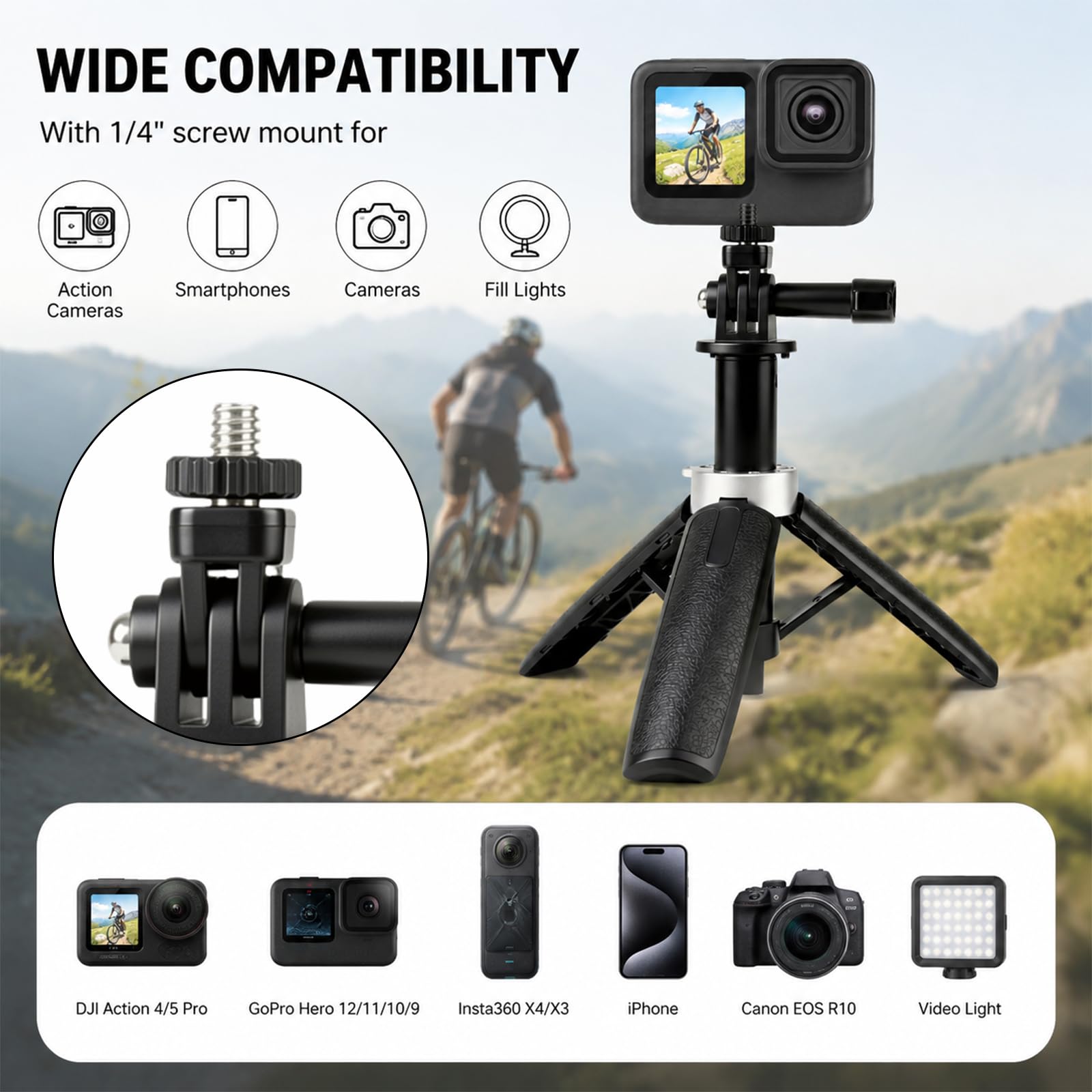 حامل ثلاثي قابل للتمديد والطي، - مراجعة Gopro Action Camera Hero 12 Black وسعره