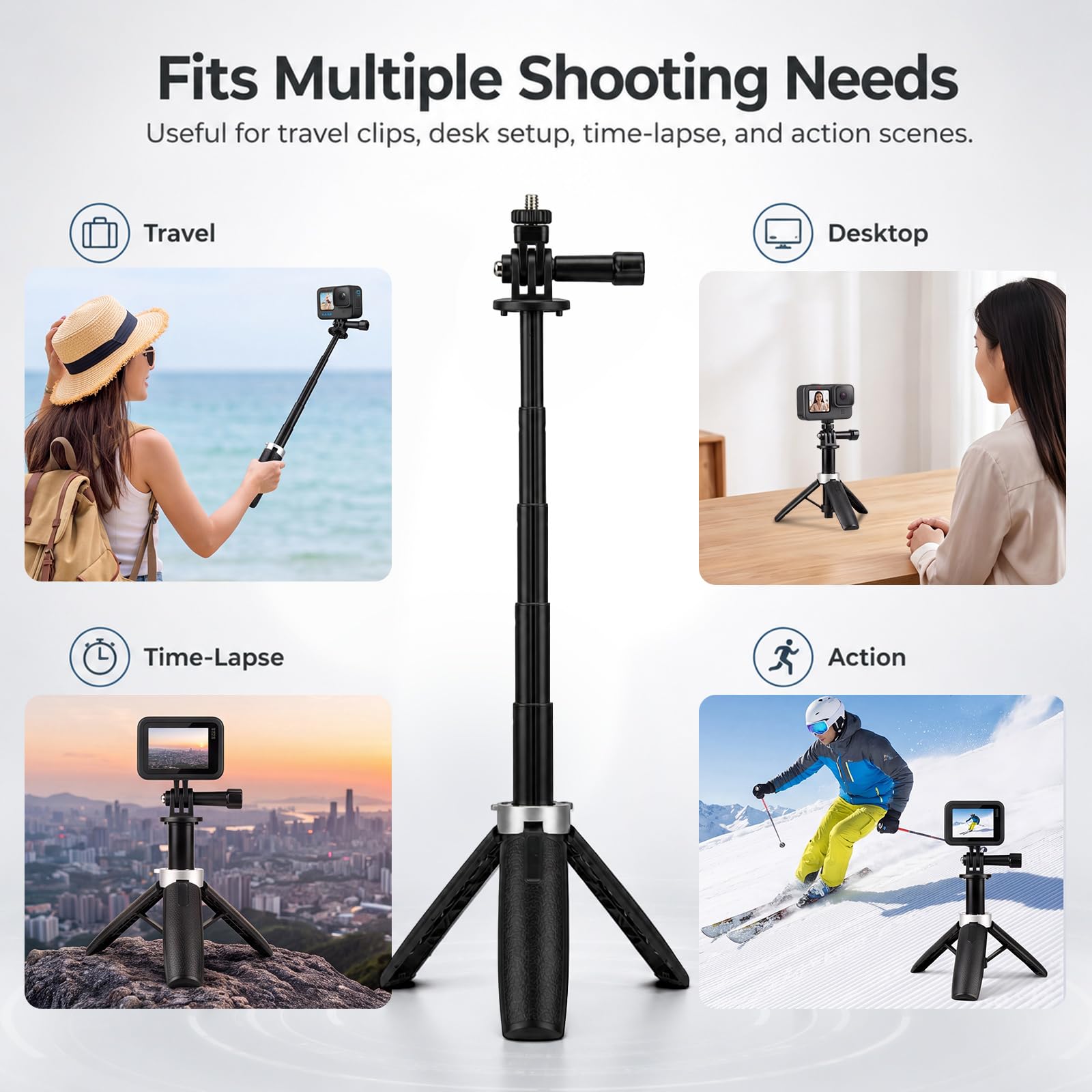 حامل ثلاثي قابل للتمديد والطي، - مراجعة Gopro Action Camera Hero 12 Black وسعره